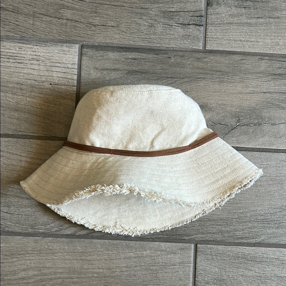 Hat Attack Beige Bucket Hat with Dark Trim